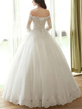 Elegant Off-the-Shoulder Ball Gown with Appliques & Lace for Weddings